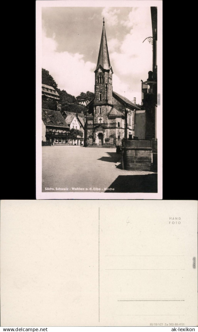 Ansichtskarte Dorf Wehlen-Wehlen Kirche 1955