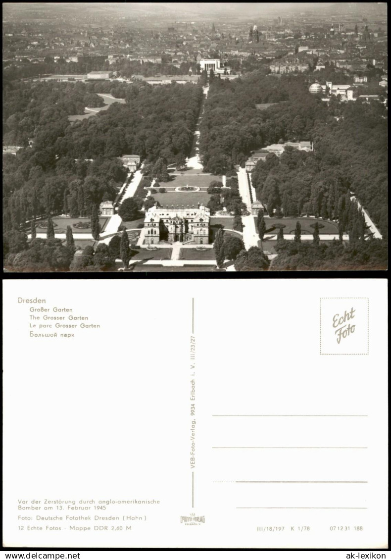 Ansichtskarte Dresden Luftbild Großer Garten 1945/1978