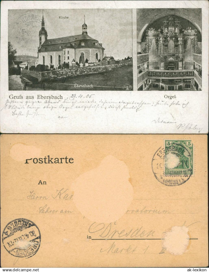 Ansichtskarte Ebersbach (Löbau&#47;Zittau) 2 Bild: Kirche und Orgel 1905