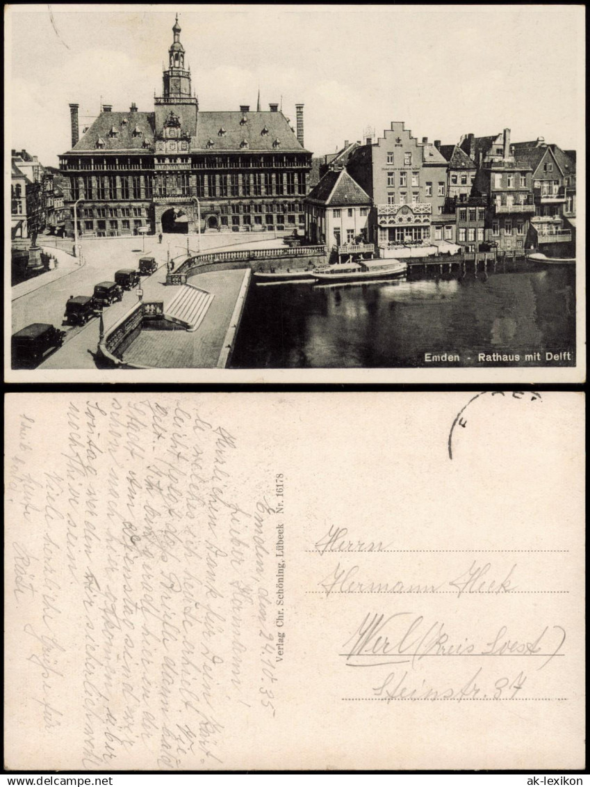 Ansichtskarte Emden Delft und Rathaus 1940