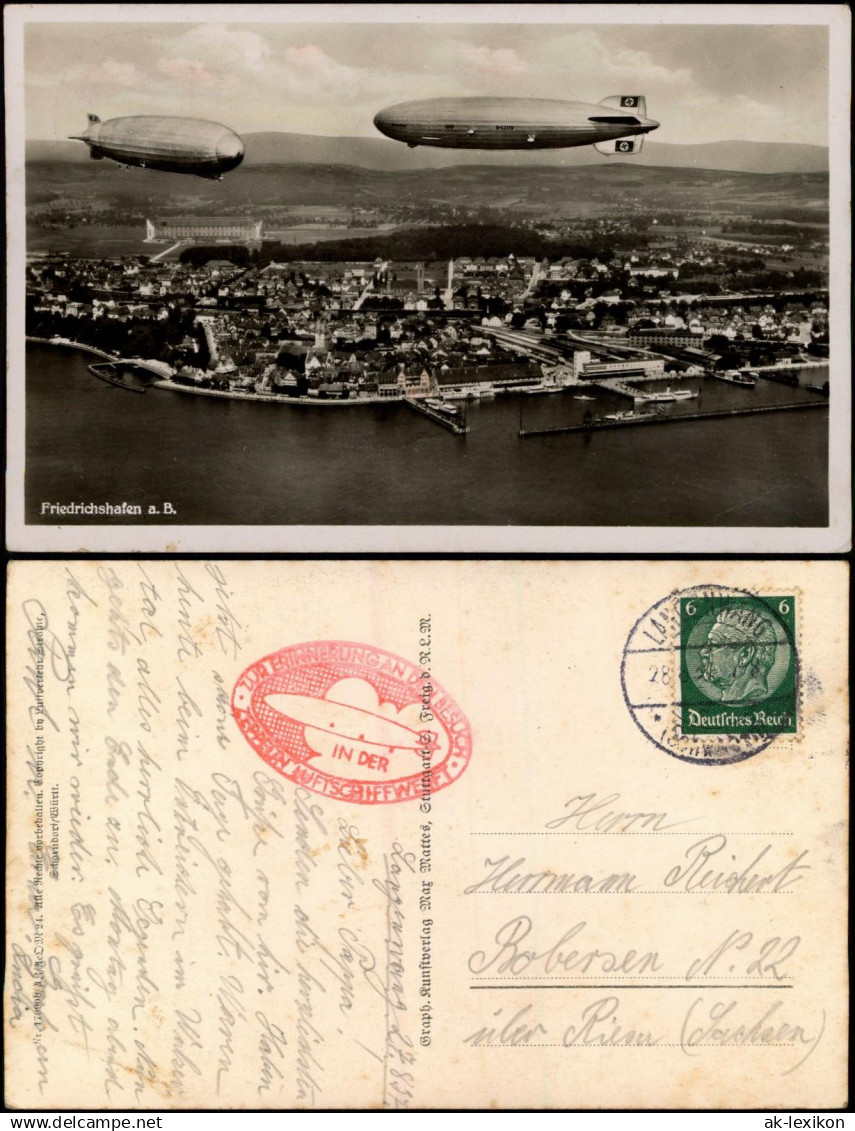 Ansichtskarte Friedrichshafen Luftbild Flugwesen - Zeppelin 1937 Stempel Bersuch Zeppelinwerft