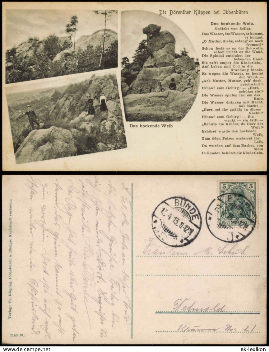 Ansichtskarte Ibbenbüren Mehrbild Dörenther Klippen Wanderer 1913