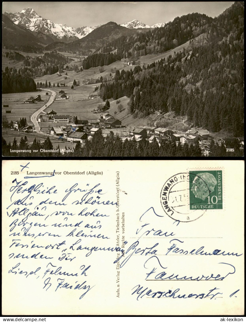 Ansichtskarte Langenwang (Allgäu) Panorama-Ansicht 1955  gel Stempel LANGENWANG