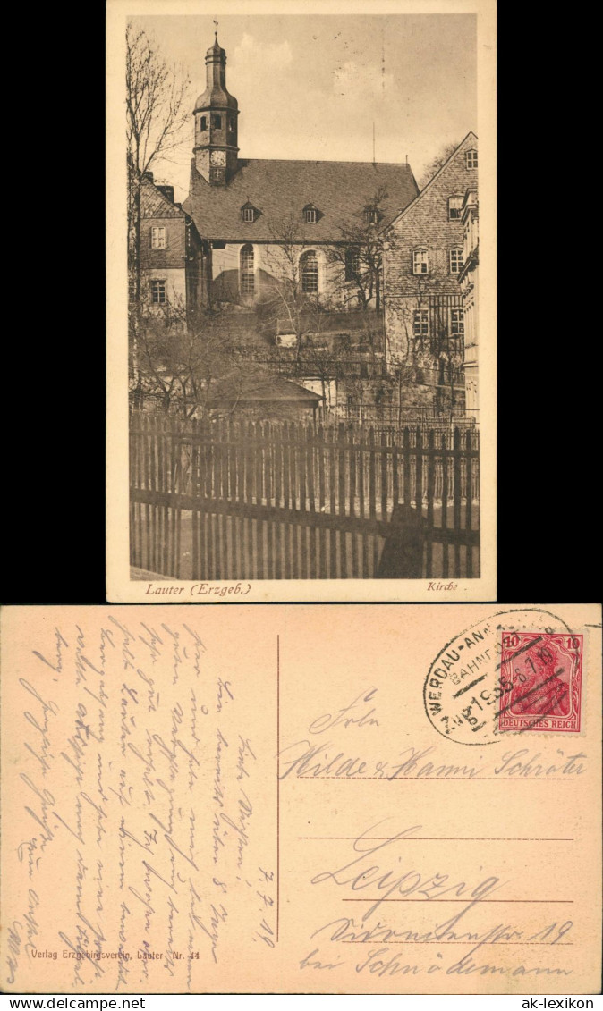 Ansichtskarte Lauter (Erzgebirge)-Lauter-Bernsbach Partie an der Kirche 1919