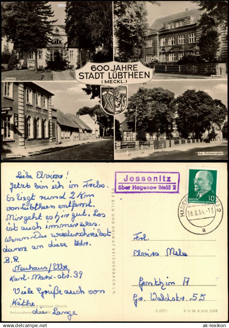 Ansichtskarte Lübtheen Post, Platz Leninstraße 1963  Landpoststempel Jessenitz