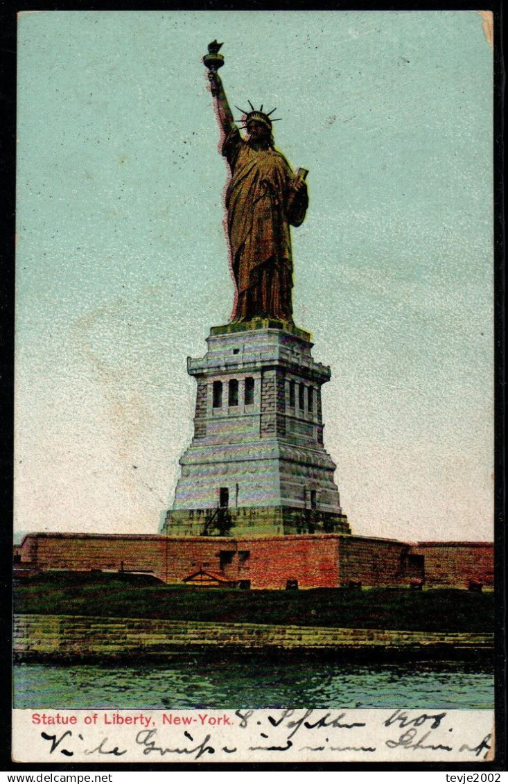 Ansichtskarte Miss Liberty Freiheitsstatue New York - gebraucht used - 1908 nach Hamburg