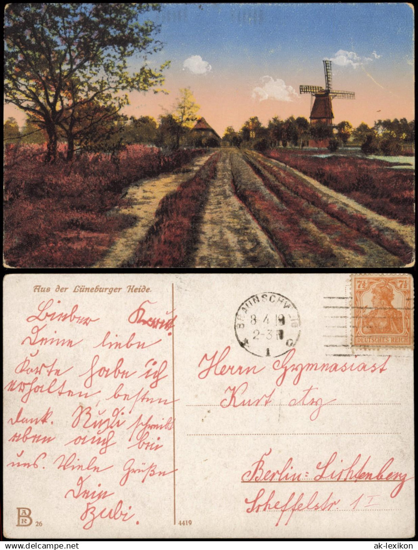 Ansichtskarte .Niedersachsen Windmühlen Windmill Lüneburger Heide 1919