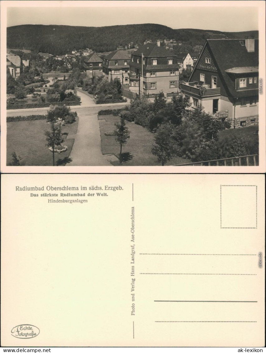 Ansichtskarte Oberschlema-Bad Schlema Straße und Hindenburganlagen 1934