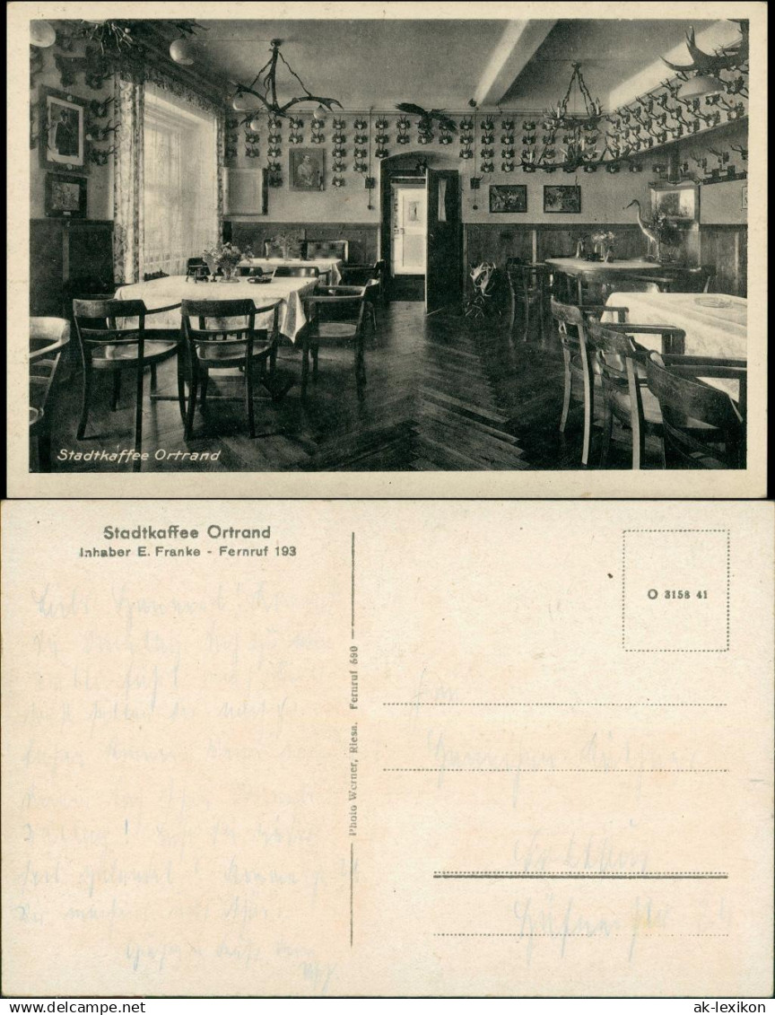 Ansichtskarte Ortrand Stadtcafe - Gaststube 1934