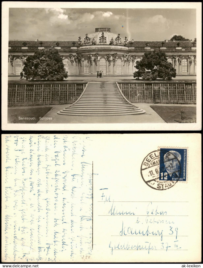 Ansichtskarte Potsdam Schloss Sanssouci 1955   gelaufen mit Stempel BEELITZ