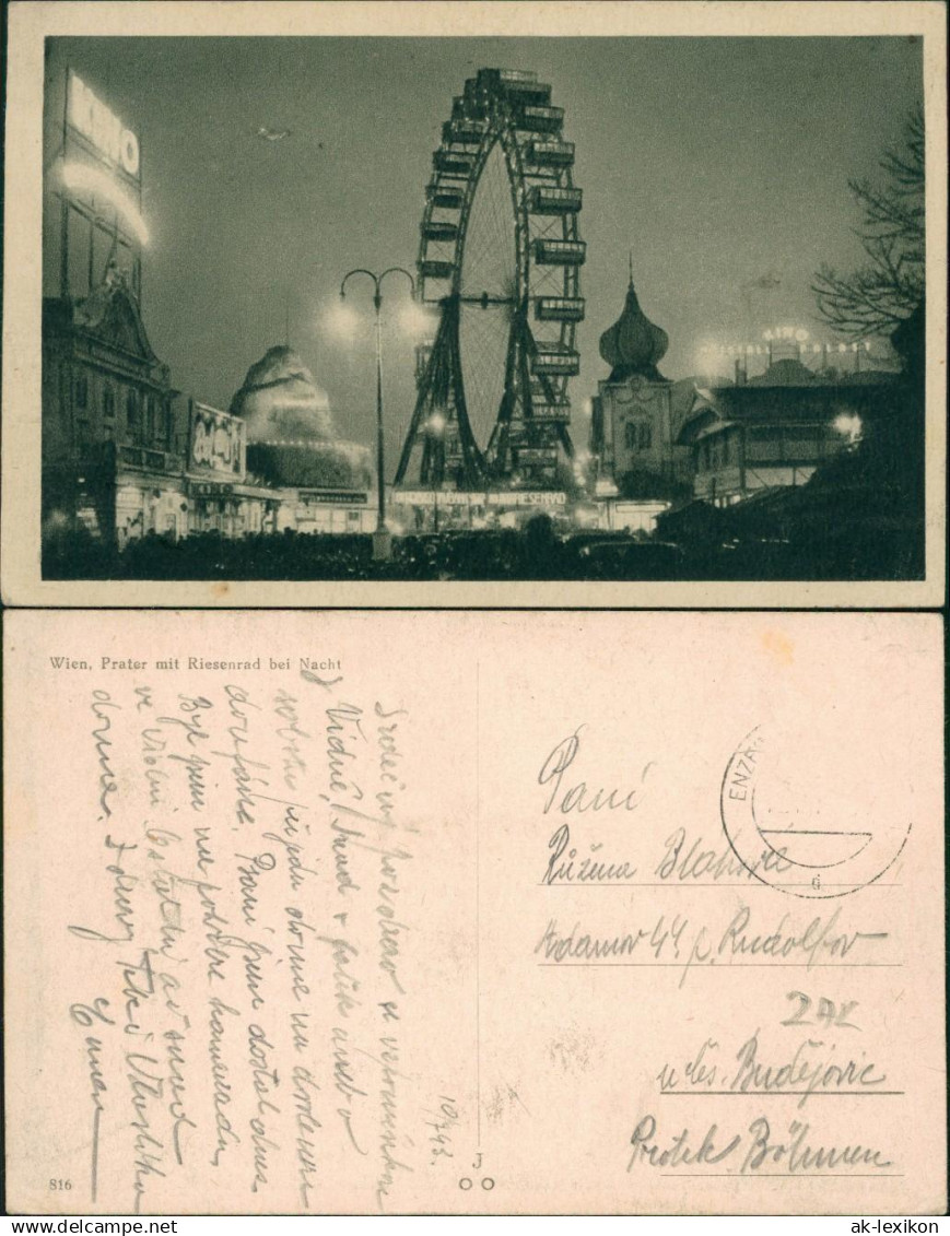 Ansichtskarte Prater-Wien Wien Prater mit Riesenrad bei Nacht 1943