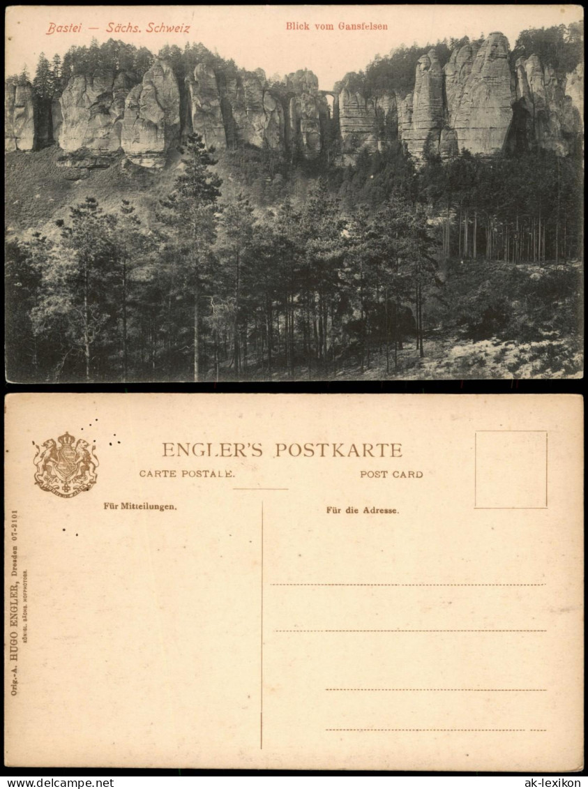 Ansichtskarte Rathen Bastei Sächs. Schweiz Blick vom Gansfelsen 1910