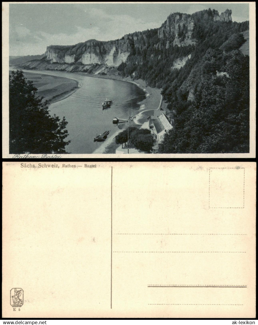 Ansichtskarte Rathen Sächs. Schweiz, Rathen Bastei, Elbe Dampfer 1920