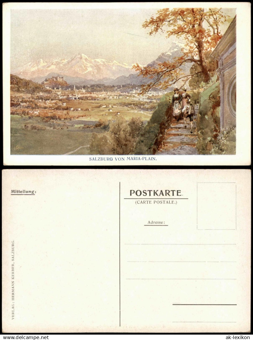 Ansichtskarte Salzburg Künstlerkarte Stadt von Maria-Plain 1918