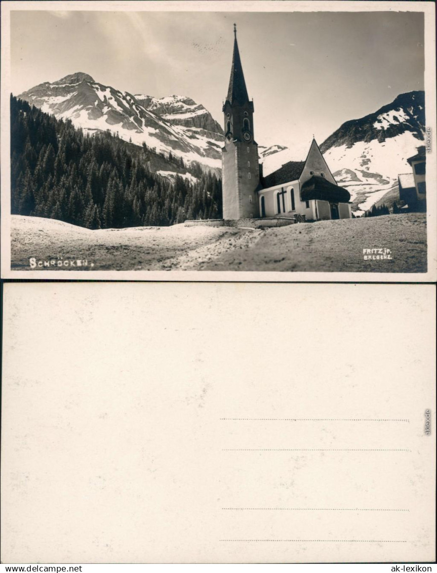 Ansichtskarte Schröcken Kirche und Stadt b Bregenz Vorarlberg  1934