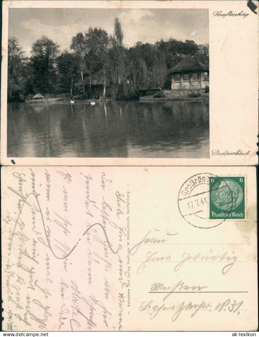 Ansichtskarte Senftenberg (Niederlausitz) Pavillon - Stadtparkteich 1941