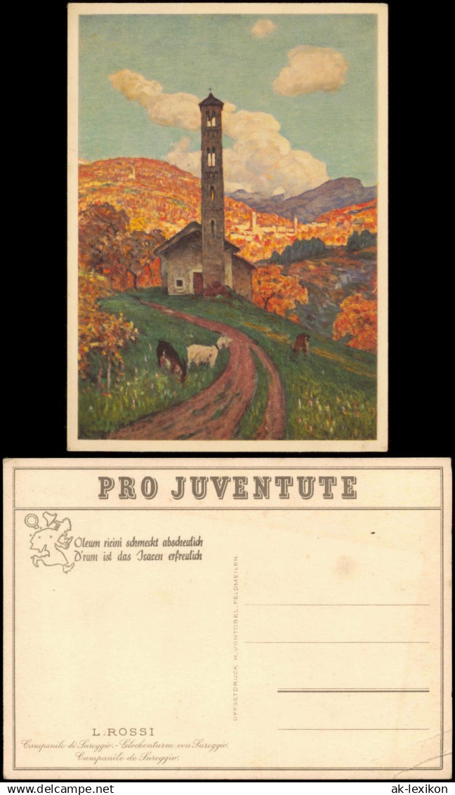 Ansichtskarte Sureggio Capriasca PRO JUVENTUTE Glockenturm Künstlerkarte 1928