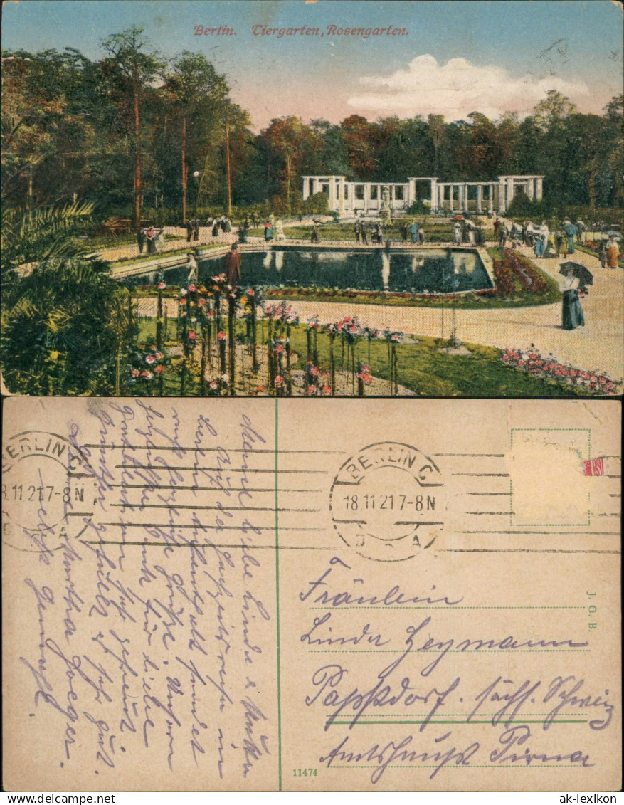 Ansichtskarte Tiergarten-Berlin Tiergarten, Rosengarten 1921