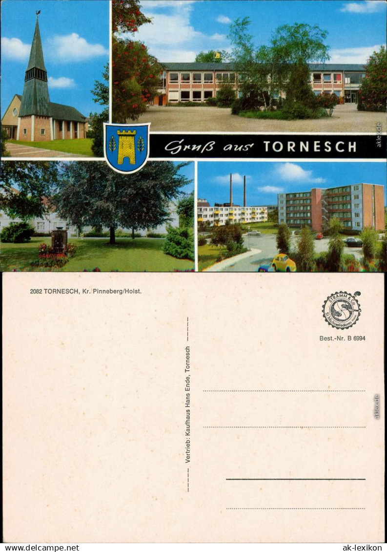 Ansichtskarte Tornesch 4 Bild: Neubaugebiet, Denkmal und Kirche 1973