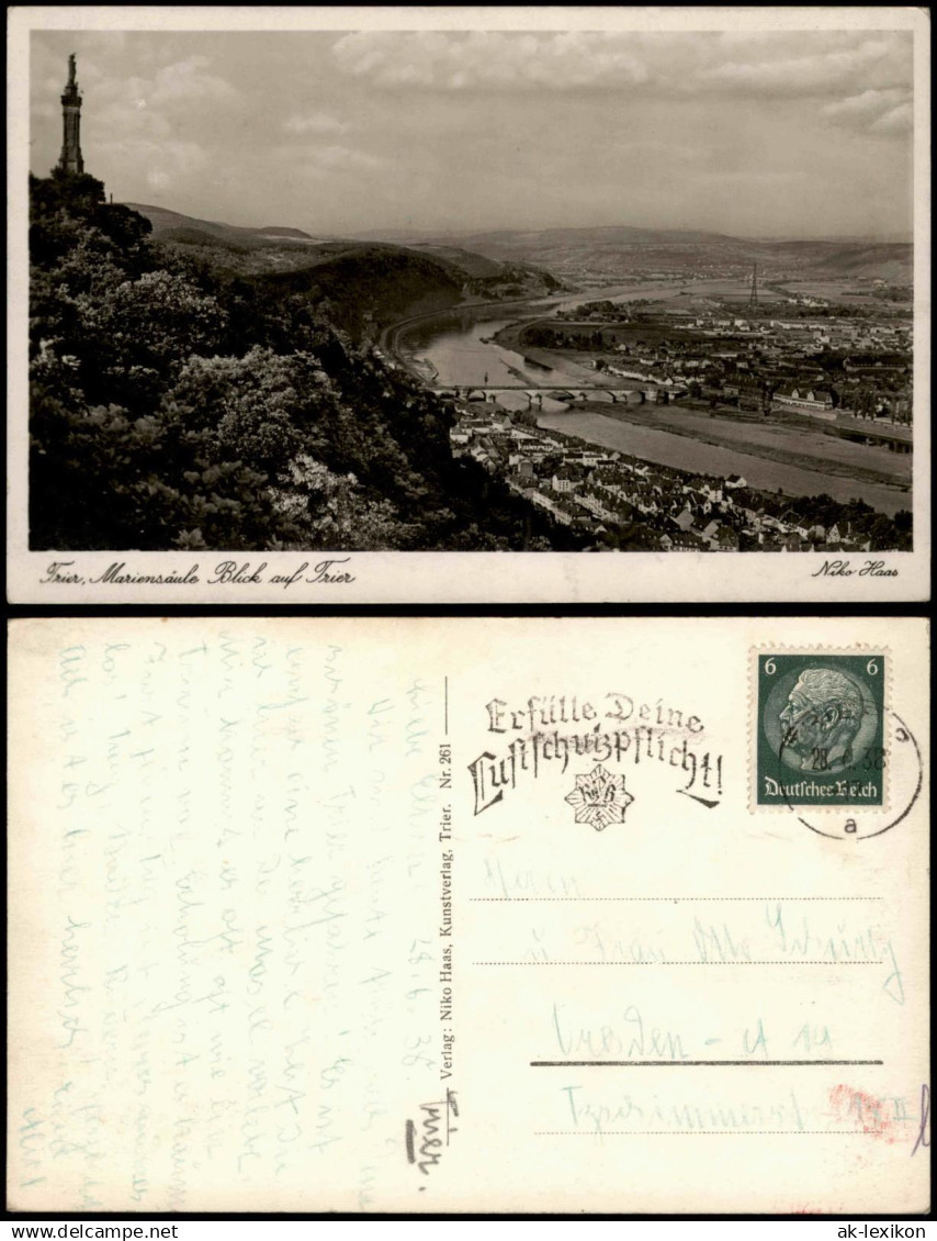 Ansichtskarte Trier Mariensäule - Blick auf Trier 1938