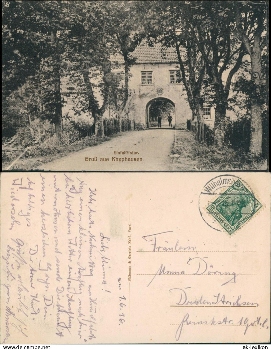 Ansichtskarte Varel Gruss aus Knyphausen Einfahrtstor 1913