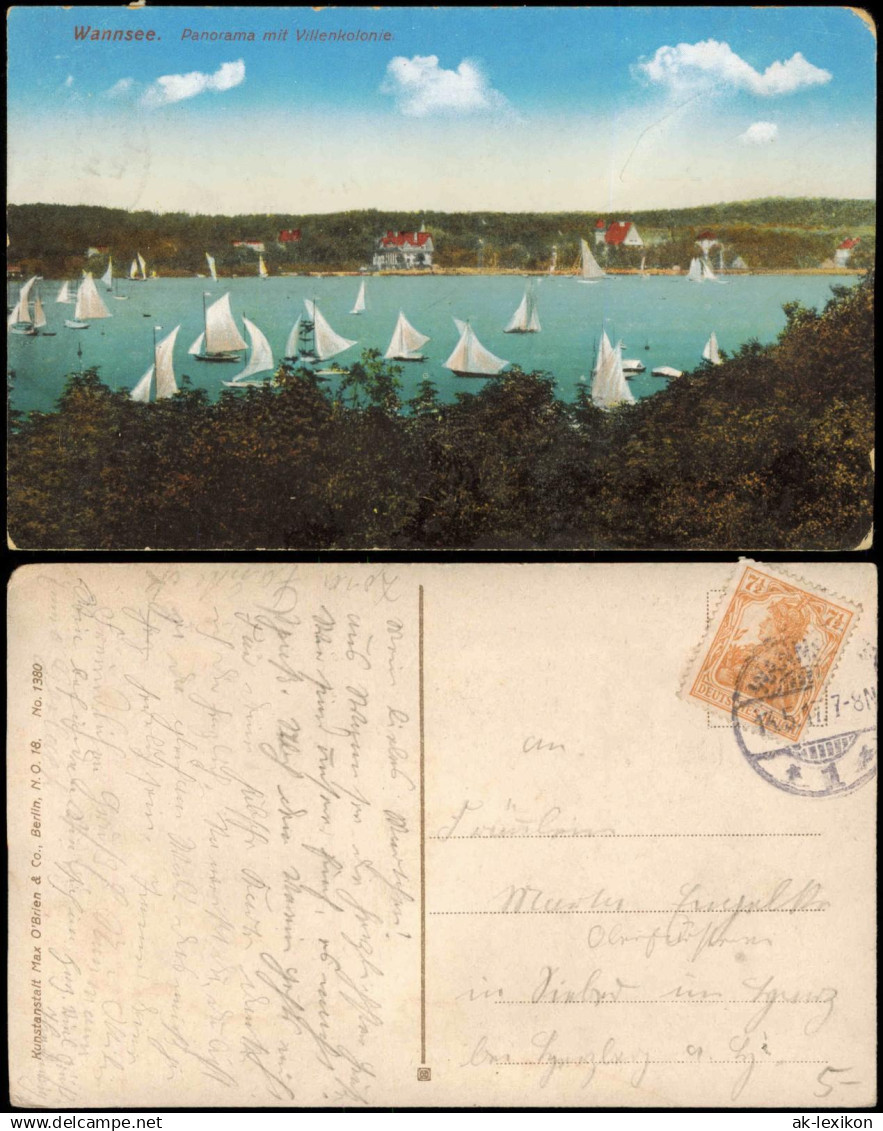 Ansichtskarte Wannsee-Berlin Wannsee Villenkolonie u. Segelboote 1917