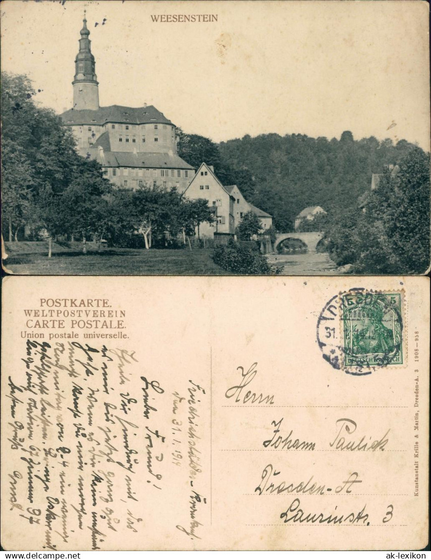 Ansichtskarte Weesenstein (Müglitz) Schloss Weesenstein 1914