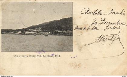 PC SAINT THOMAS VIRGIN ISLANDS CARIBBEAN VIEW FROM PIER, VINTAGE PC (b53451)