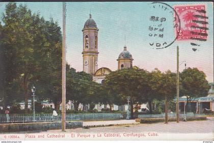 1908. CUBA. Fine TARJETA POSTAL - POST CARD (Plaza and Cathedral Cienfuegos, Cuba) with 2 CENTA... (Michel 2) - JF438200