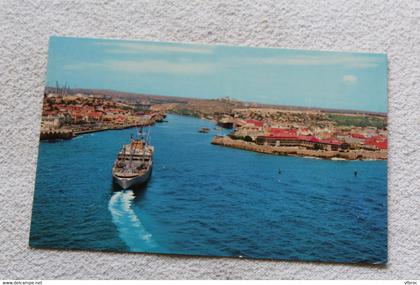 Cpsm, Curacao, Netherlands Antilles, steamer approaching entrance to natural harbor