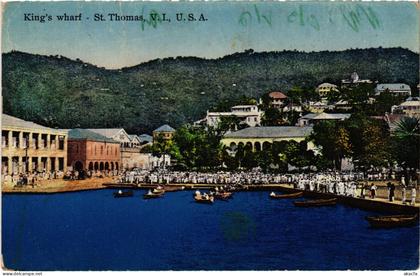 PC VIRGIN ISLANDS ST. THOMAS KING'S WHARF Vintage Postcard (b52247)