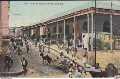 1911. CUBA Beautiful old TARJETA POSTAL - POSTCARD (The Market, Santiago de Cuba) to Barcelona... (Michel 15) - JF438203