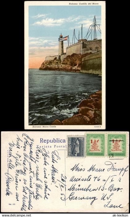 Postcard Havanna La Habana Castillo del Morro Cuba Kuba 1953  gel. Briefmarken