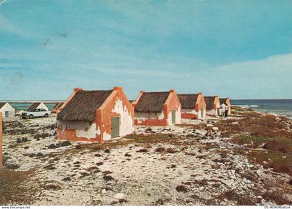 Bonaire - Restored slave huts old postcard 1975