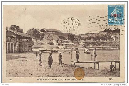 Bone Annaba La Plage de la Grenouillere 66 ND Beau Cachet Maritime Paquebot sur Semeuse