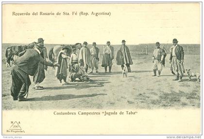 Argentinien, Rosario de Santa Fe, Männer beim "Jugada de Taba" Spiel, 1913 nach Lommel / Belgien versandt