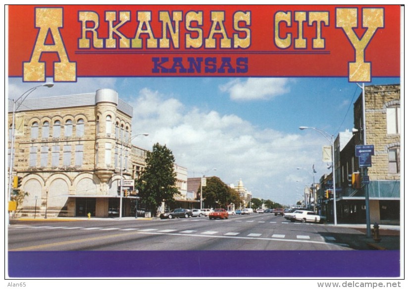 Arkansas City KS Kansas, Downtown Street Scene, Auto, c1990s Vintage Postcard