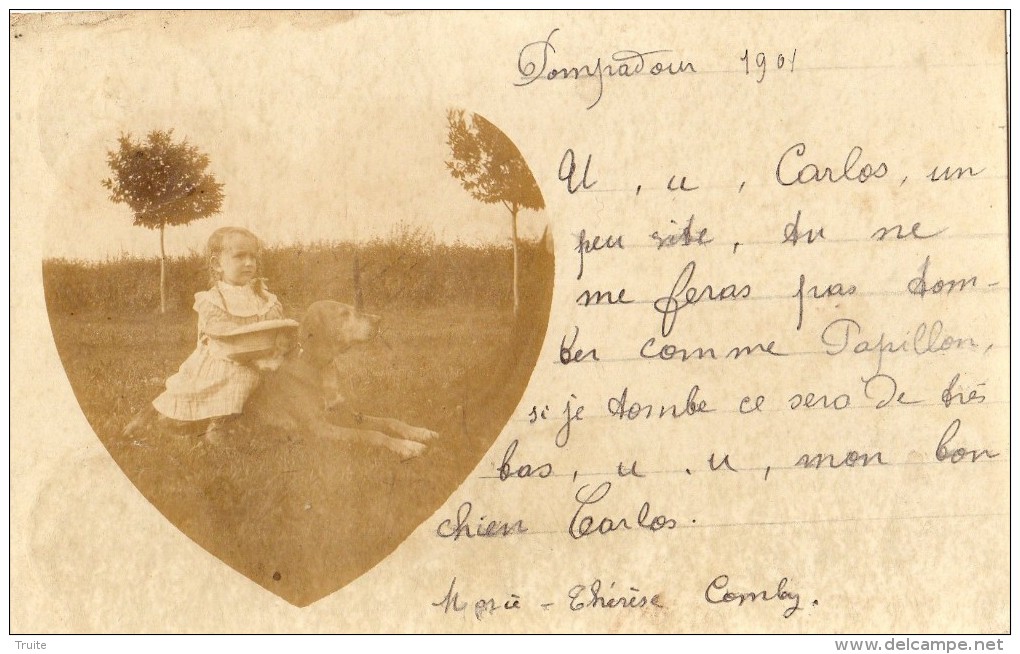 ARNAC-POMPADOUR  CARTE PHOTO JEUNE FILLE AVEC SON CHIEN