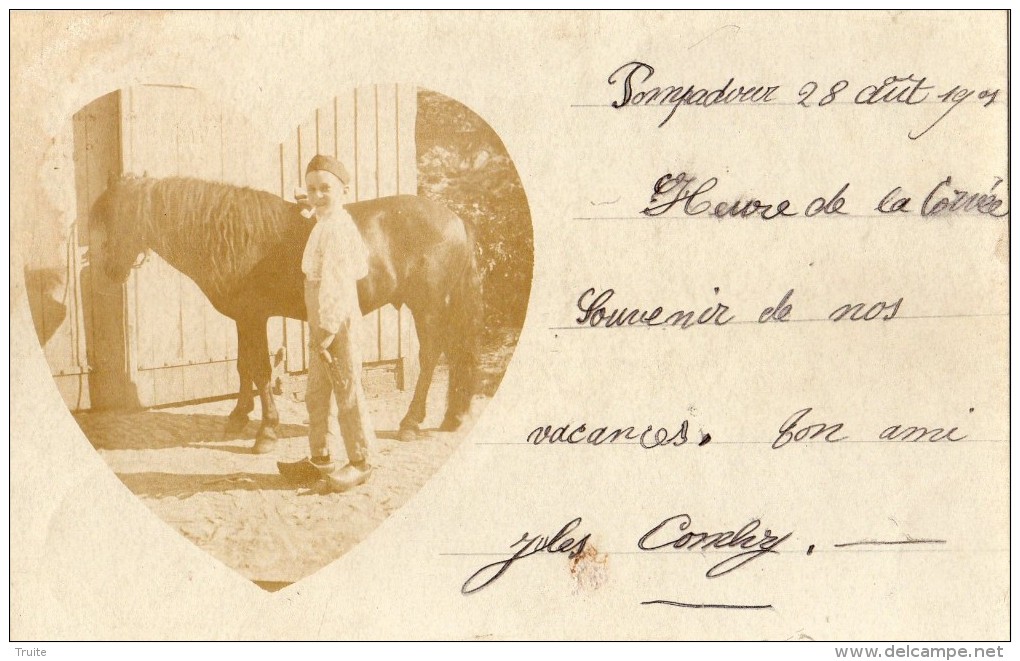 ARNAC-POMPADOUR  CARTE PHOTO JEUNE GARCON AVEC SON PONEY