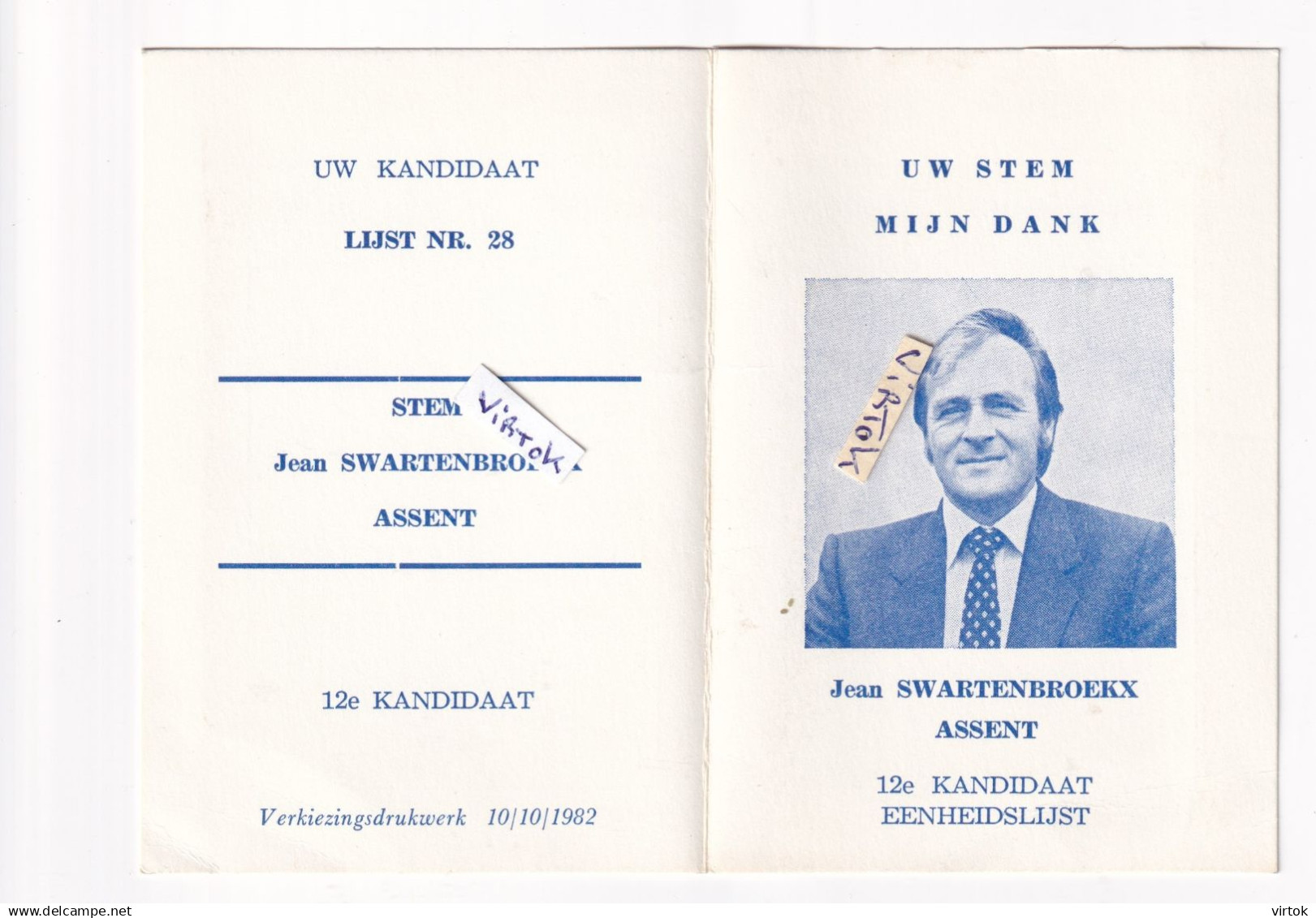 ASSENT  (  Kortenaken )    ; Jean Swartenbroekx    ( verkiezingen Bekkevoort ??  )    kalender  verso 1983