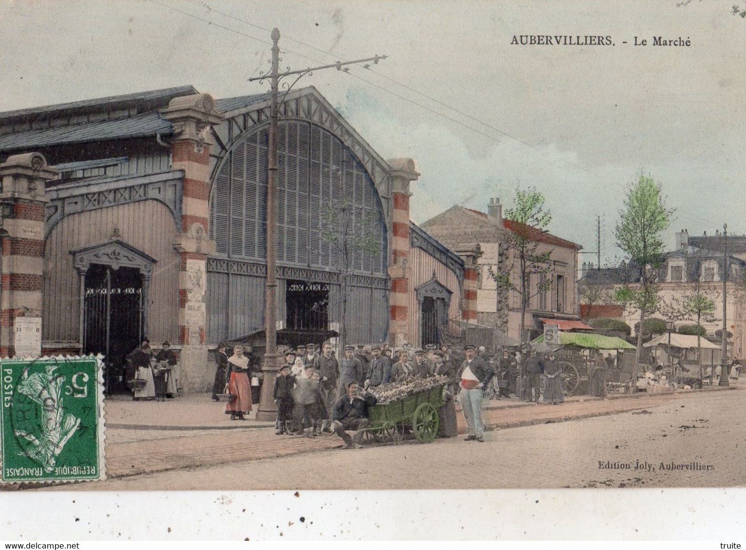 AUBERVILLIERS LE MARCHE (CARTE COLORISEE)