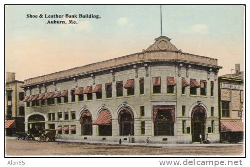 Auburn ME Maine, Shoe &amp; Leather Bank Building, Architecture, c1910s Vintage Postcard