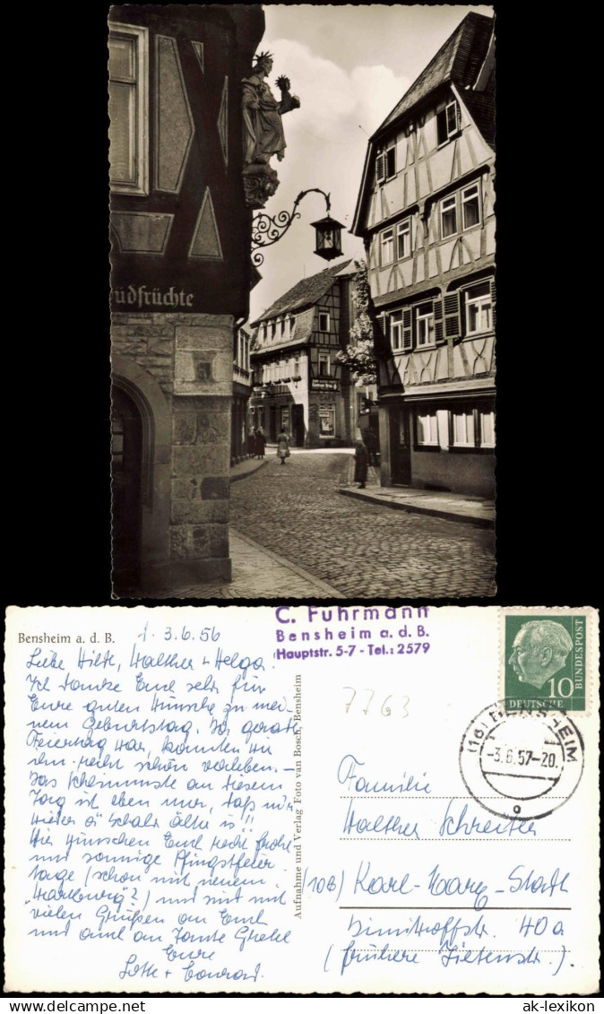 Auerbach (Bergstraße)-Bensheim Straßen-Ansicht, kleine Gasse in Bensheim 1957