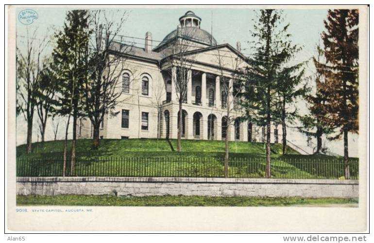 Augusta ME Maine, State Capitol Building, Architecture c1900s Vintage Detroit Publishing Co. Postcard