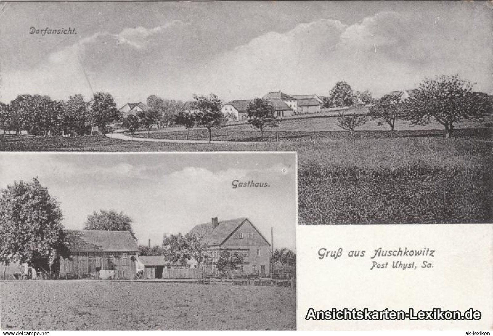 Auschkowitz-Burkau (Oberlausitz) Wu&#269;kecy Porchow 2 Bild: Gasthaus und Panorama 1914