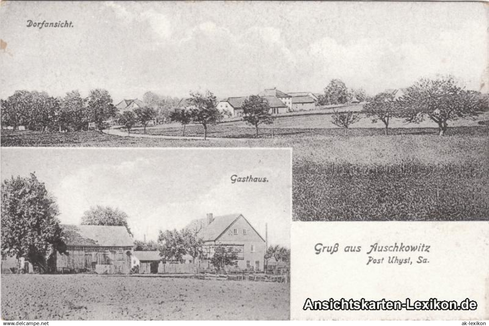 Auschkowitz-Burkau (Oberlausitz) Wu&#269;kecy Porchow 2 Bild: Gasthaus und Panorama 1914