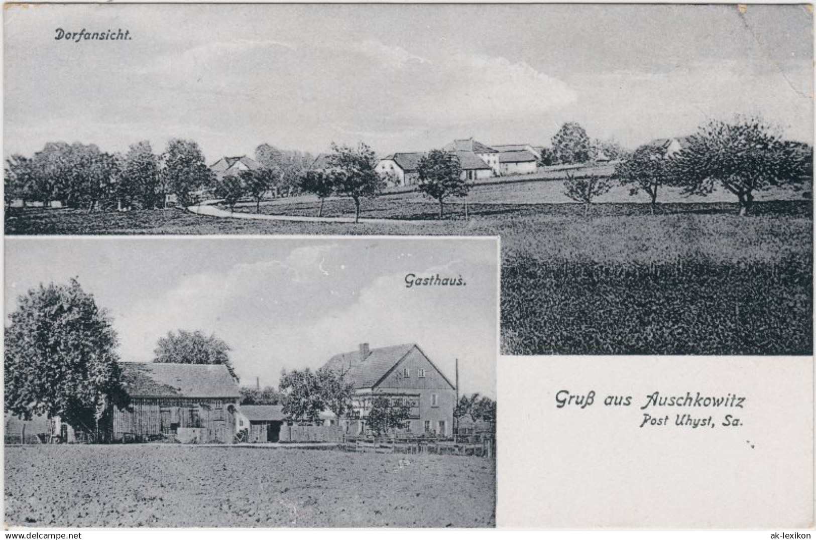 Auschkowitz-Burkau (Oberlausitz) Wu&#269;kecy Porchow 2 Bild: Gasthaus und Panorama 1914