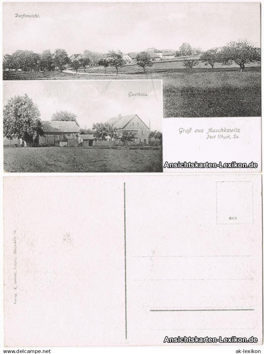 Auschkowitz-Burkau (Oberlausitz) Wučkecy Porchow: Gasthaus und Panorama 1914