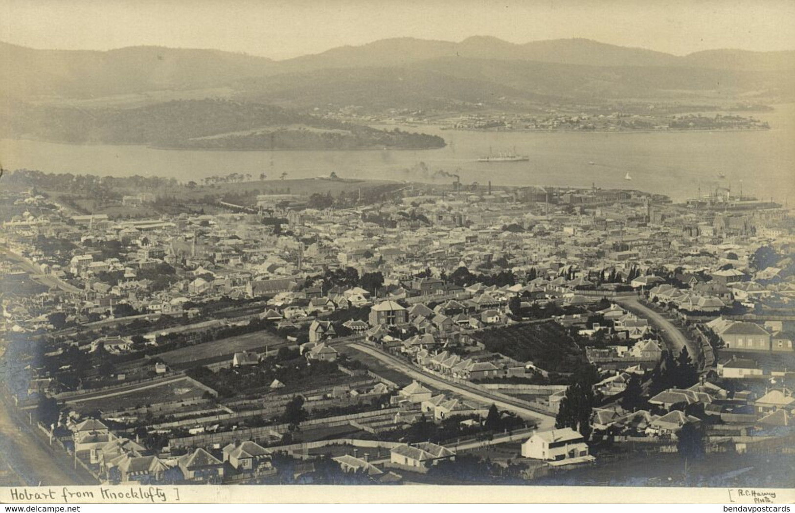 australia, TAS, HOBART, View from Knocklofty (1910) R.C. Harvey RPPC Postcard