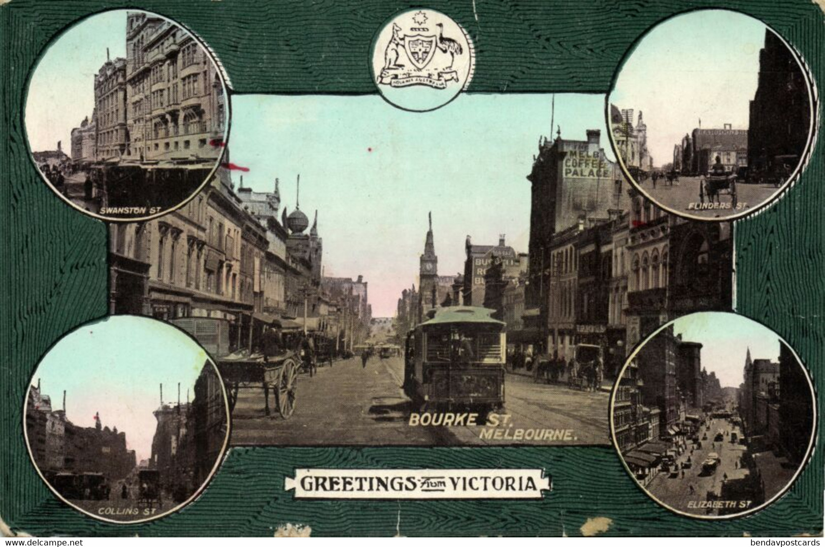 australia, VIC, MELBOURNE, Bourke Street, Tram (1910s) Postcard